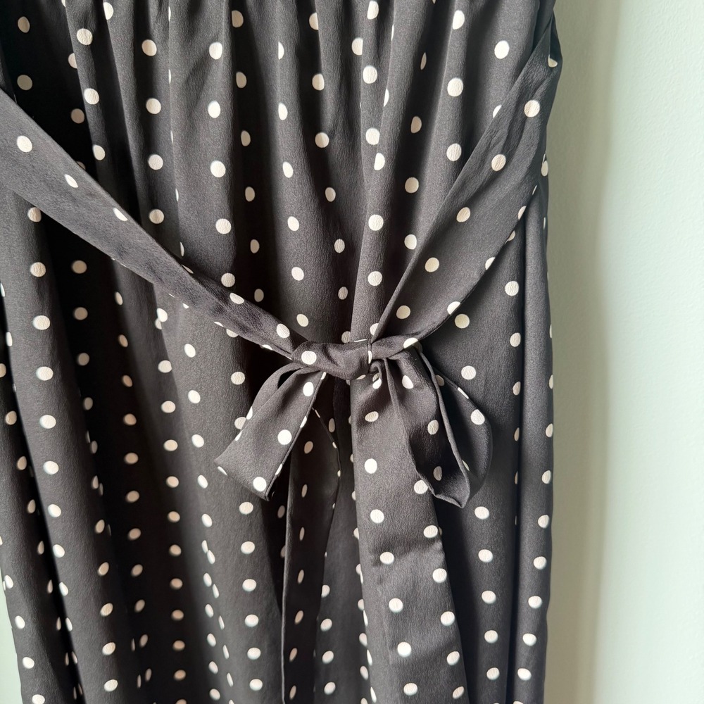 Talbots Sleeveless Dress Black White Polka Dot Sash Tie Belt Office Travel 12 - Picture 7 of 15